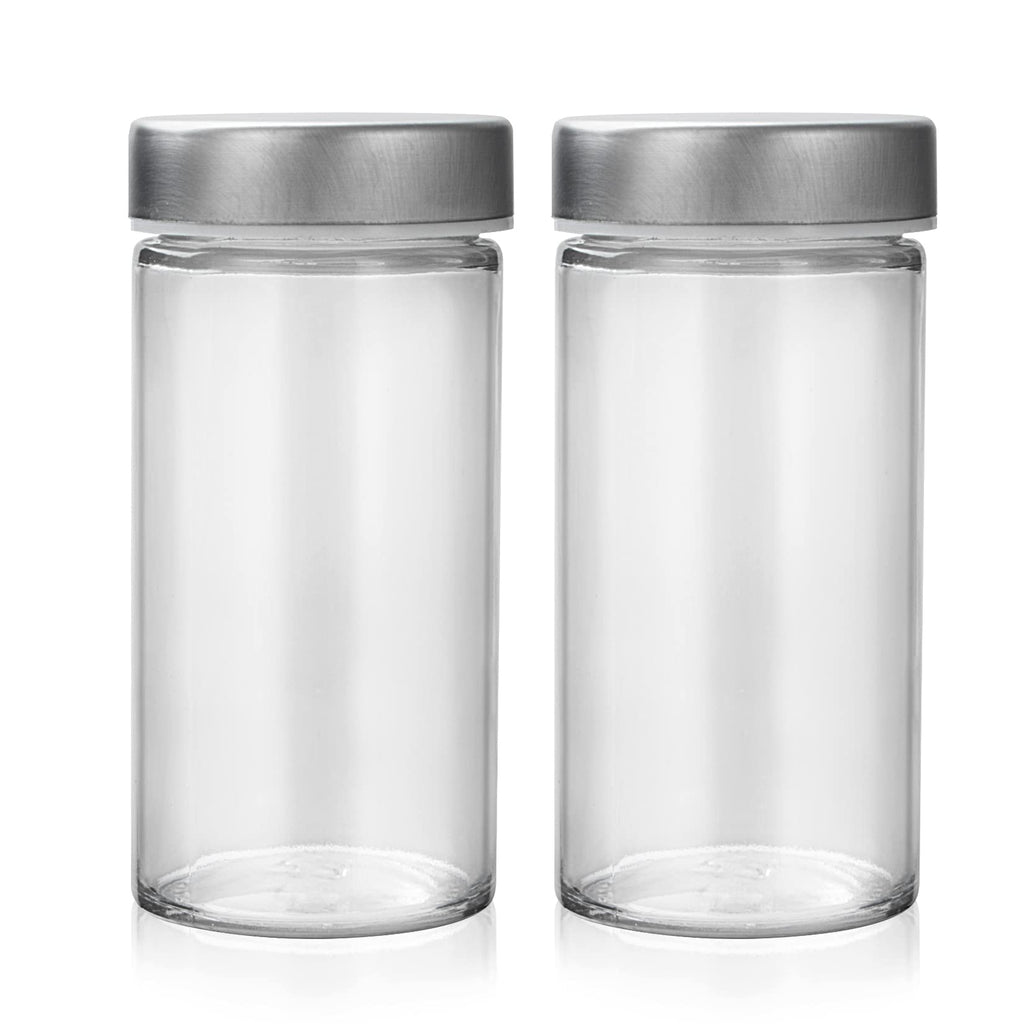 Tianifa 2 Pcs Black Spice Jars, 3 oz Glass Seasoning Bottles, Spices Container, Empty Spice Jars, Round Spice Bottles with Airtight Plastic Caps with Shaker Lids (2, clear)