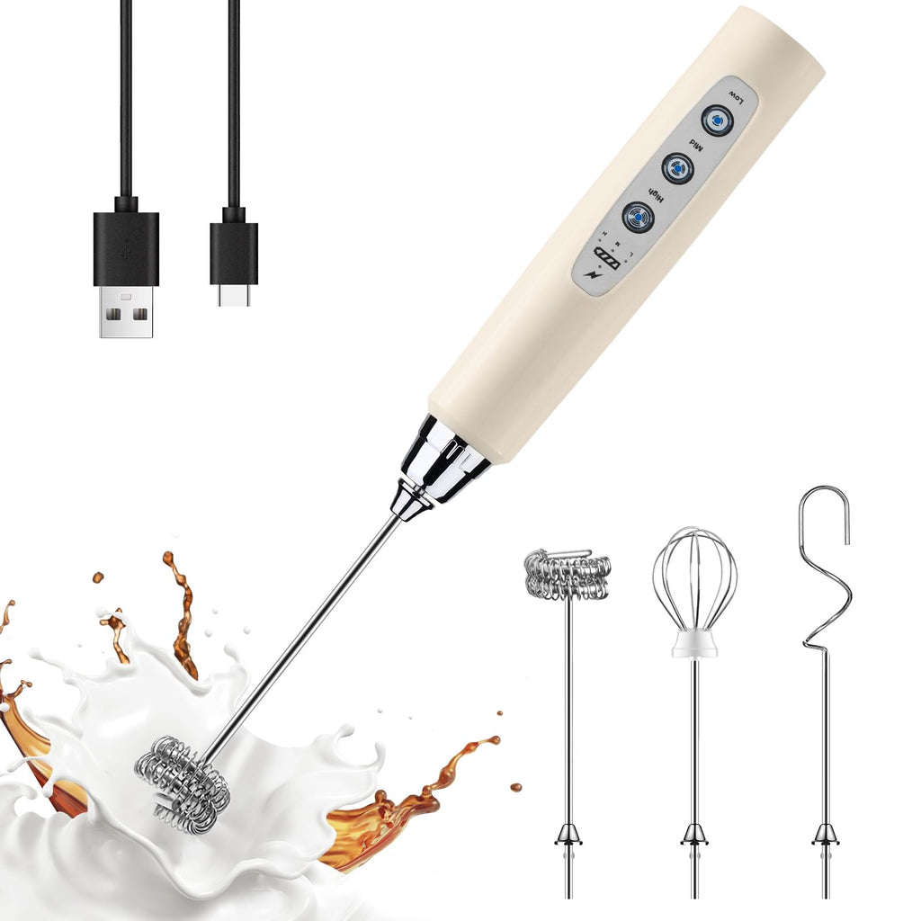 YUSWKO Handheld Milk Frother Wand for Coffee, Rechargeable Electric Whisk