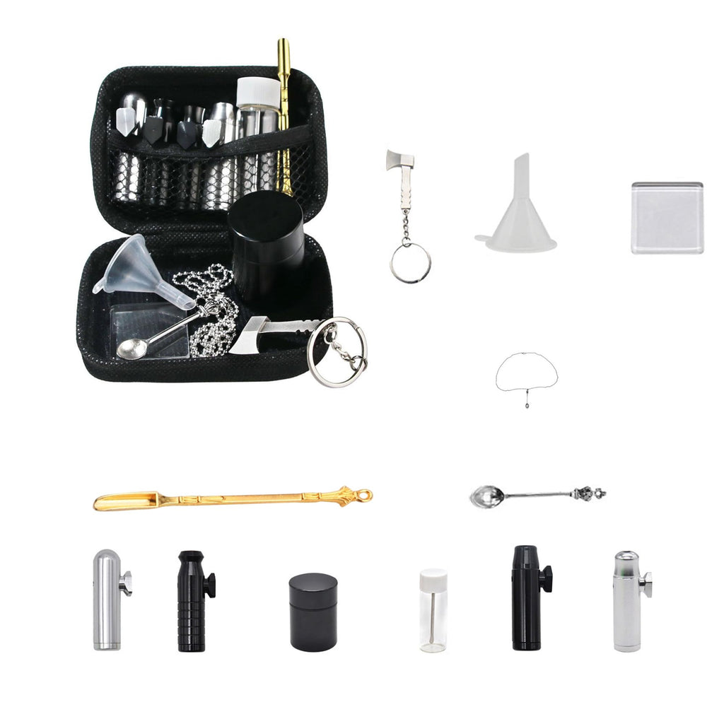 Kitchen Spice Dispenser Set with Pouch – 12Pcs Stainless Steel Spice Jars Airtight, Mini Funnel & Spoon for Camping BBQ Cooking, Space-Saving Seasoning Organizer for Home & Travel (Black)