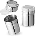 HANSGO Powdered Sugar Shaker Duster, 2PCS Stainless Steel Cinnamon Shaker for Coffee Bar, Fine Mesh Dredge, Salt and Pepper Shakers for Soda, Cocoa, Cornstarch, Seasoning, 6 Ounce, with Lid