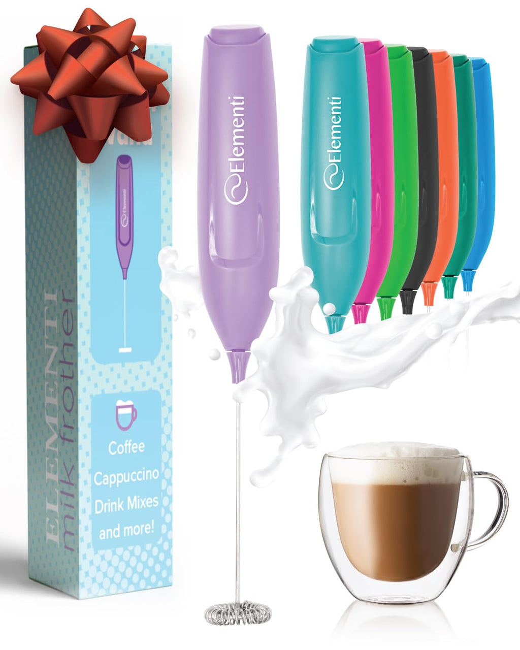 Elementi Frother Wand – Powerful Milk Frother & Coffee Stirrers Electric, Matcha Whisk for Dreamy Lattes, Powerful Coffee Mixer Wand & Blender Stirrer - Make Creamy Cappuccinos at Home (Black)