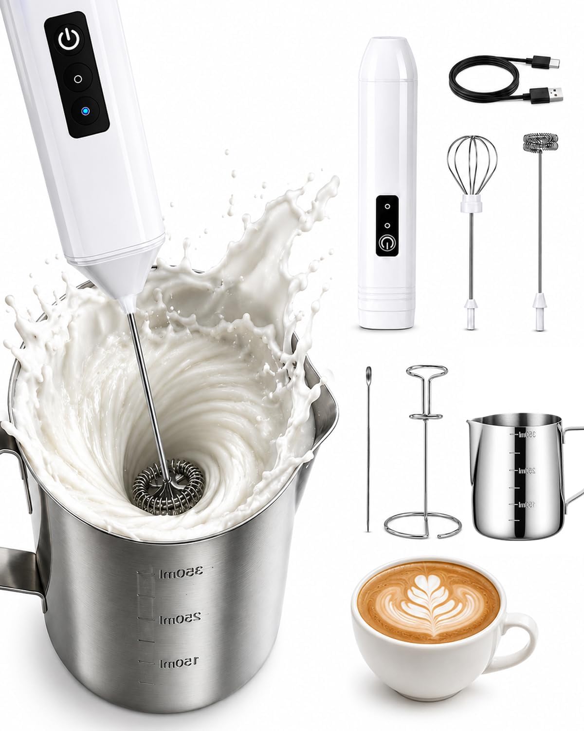 Electric Coffee Frother Handheld, USB Rechargeable Coffee Mixer Wand