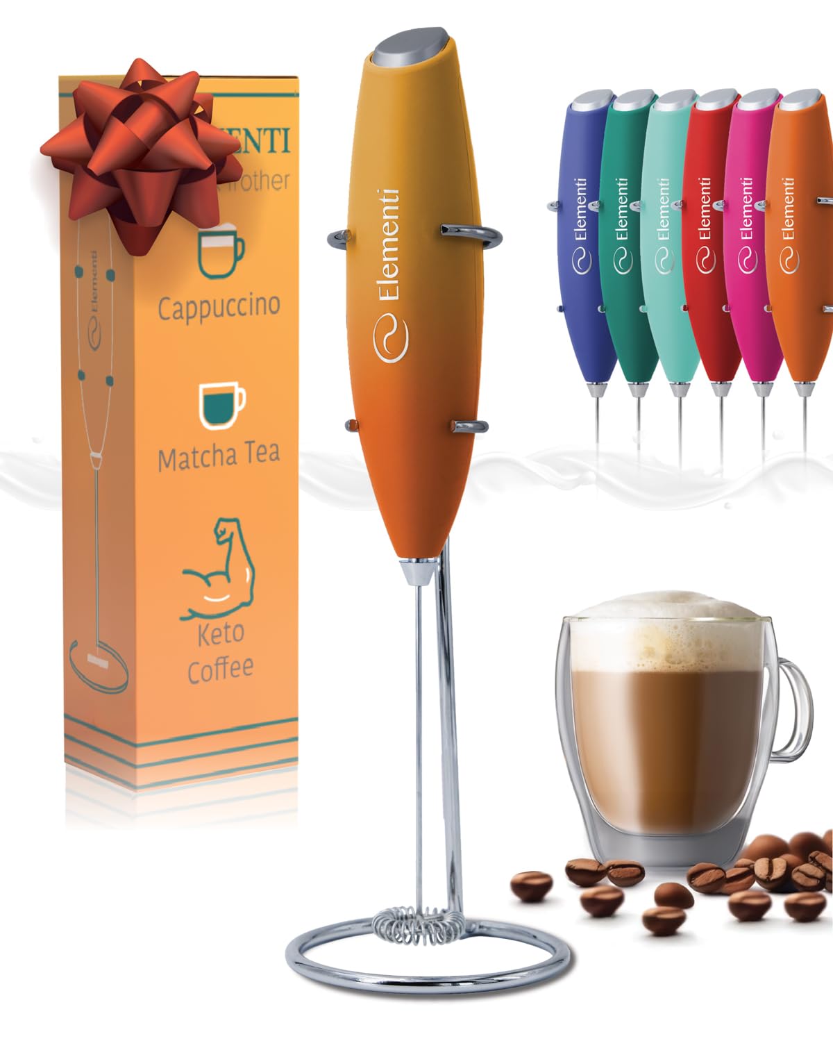 Milk Frother Wand & Electric Stirrer with Stand - Turbo Coffee & Milk Frother Handheld - Hand Held Coffee Mixer Wand & Cold Foam Maker for Frothy Cappuccinos, Lattes & Drink Mixes at Home (Black)