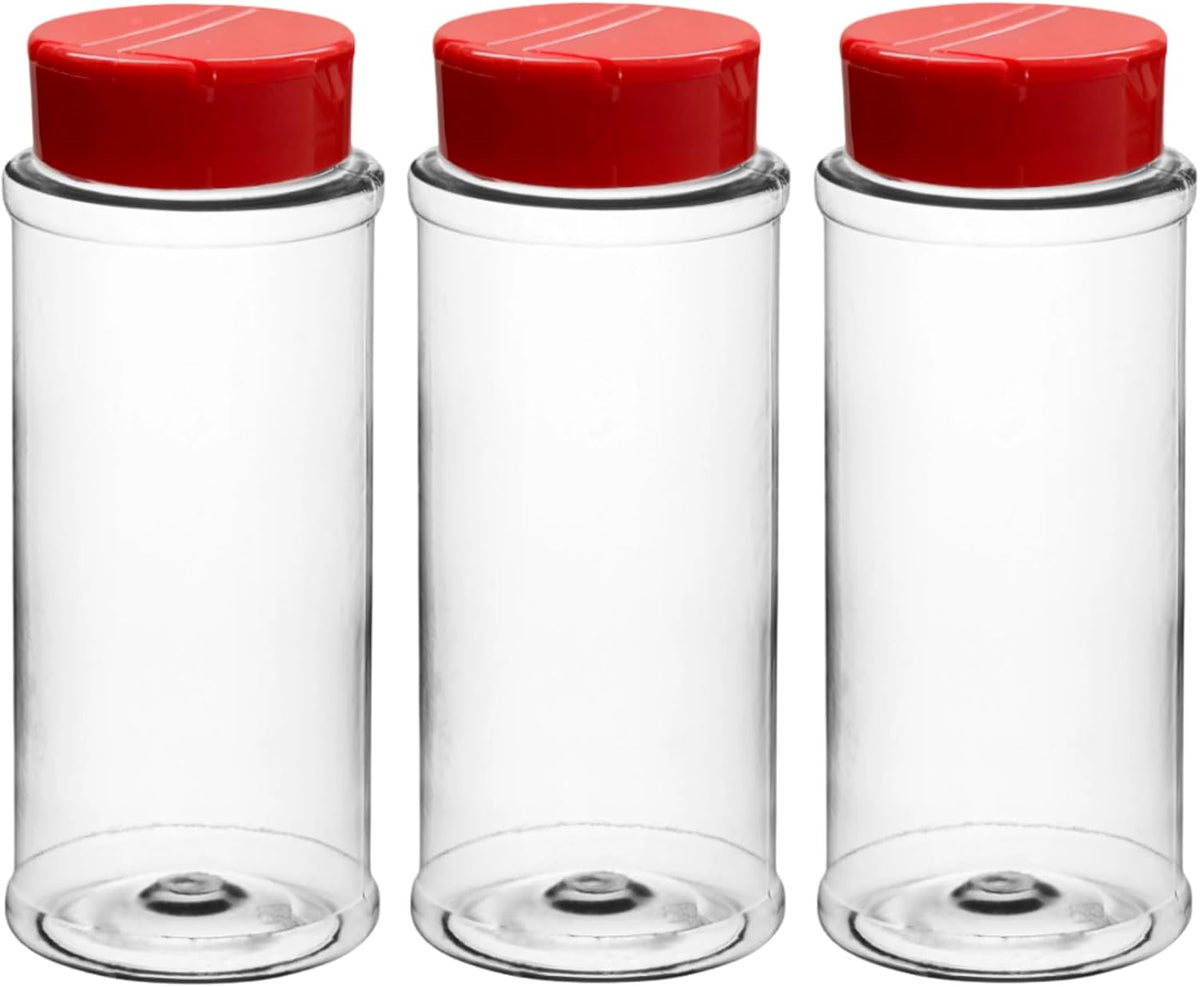 Skyway Supreme 12 OZ Plastic Spice Bottles Seasoning Containers Jars - Flap Cap Pour and Sifter Spice Shaker - Refillable Perfect For BBQ Rub Herbs - BPA Free - Set of 3 - Large Durable