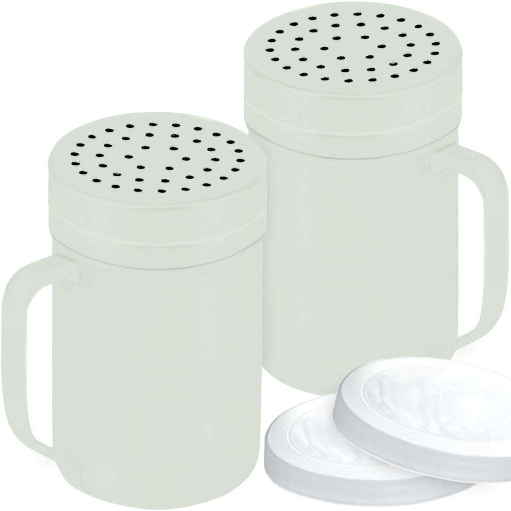 CUSINIUM Metal Salt Pepper Dredge Shakers - With Handle - Seasonings Spice Shakers With Holes and Lids - 10 Ounce, 2pcs | Style: Medium