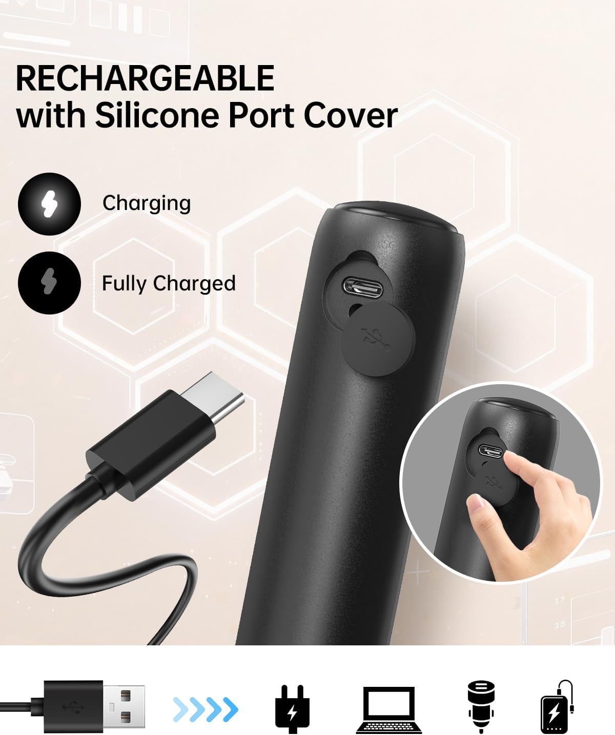 CIRCLE JOY Upgraded Rechargeable Milk Frother Handheld, Electric Drink Mixer with Silicone Charging Port Cover and Longer Dual Coil Whisk Head, Dishwasher Safe, for Lattes & More