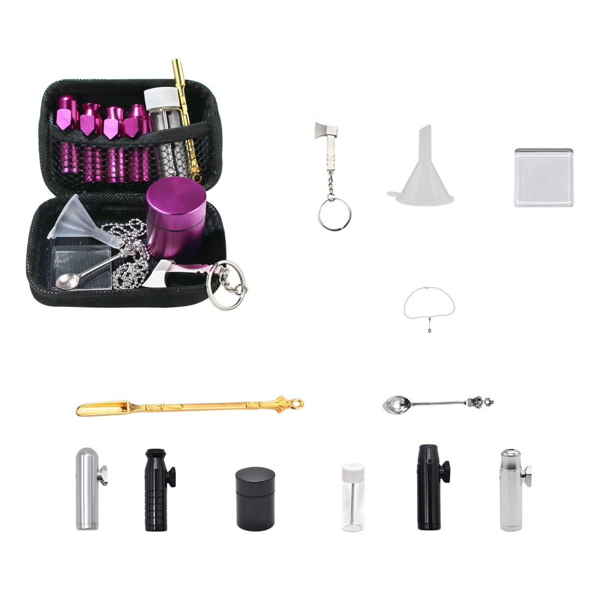 Kitchen Spice Dispenser Set with Pouch – 12Pcs Stainless Steel Spice Jars Airtight, Mini Funnel & Spoon for Camping BBQ Cooking, Space-Saving Seasoning Organizer for Home & Travel (Black)