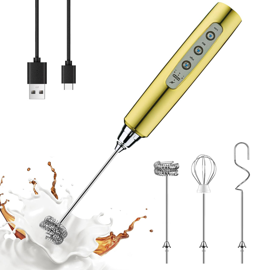 YUSWKO Handheld Milk Frother Wand for Coffee, Rechargeable Electric Whisk