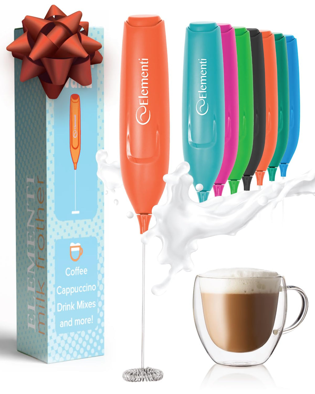 Elementi Frother Wand – Powerful Milk Frother & Coffee Stirrers Electric, Matcha Whisk for Dreamy Lattes, Powerful Coffee Mixer Wand & Blender Stirrer - Make Creamy Cappuccinos at Home (Black)