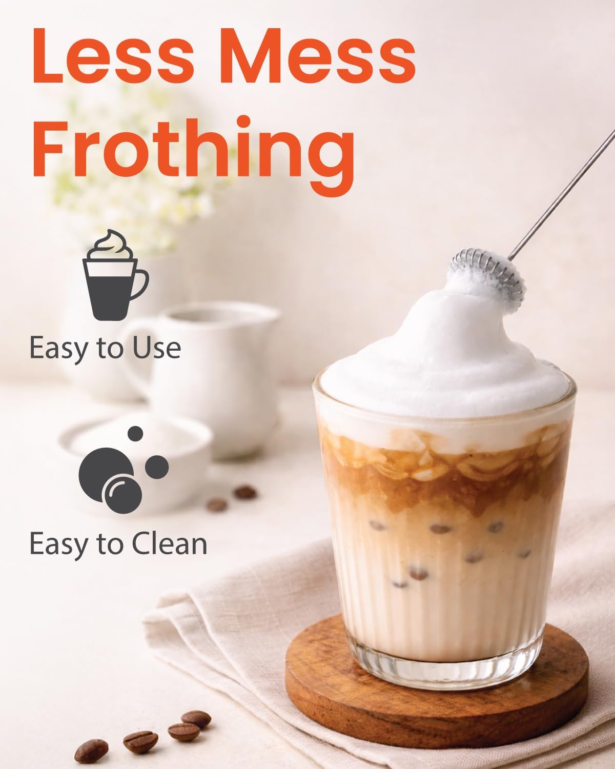 Elementi Frother Wand – Powerful Milk Frother & Coffee Stirrers Electric, Matcha Whisk for Dreamy Lattes, Powerful Coffee Mixer Wand & Blender Stirrer - Make Creamy Cappuccinos at Home (Black)