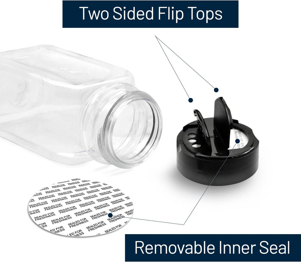 Plastic Spice Jars Bottle Containers with Black Cap, 9.5 Oz, 12 Pack