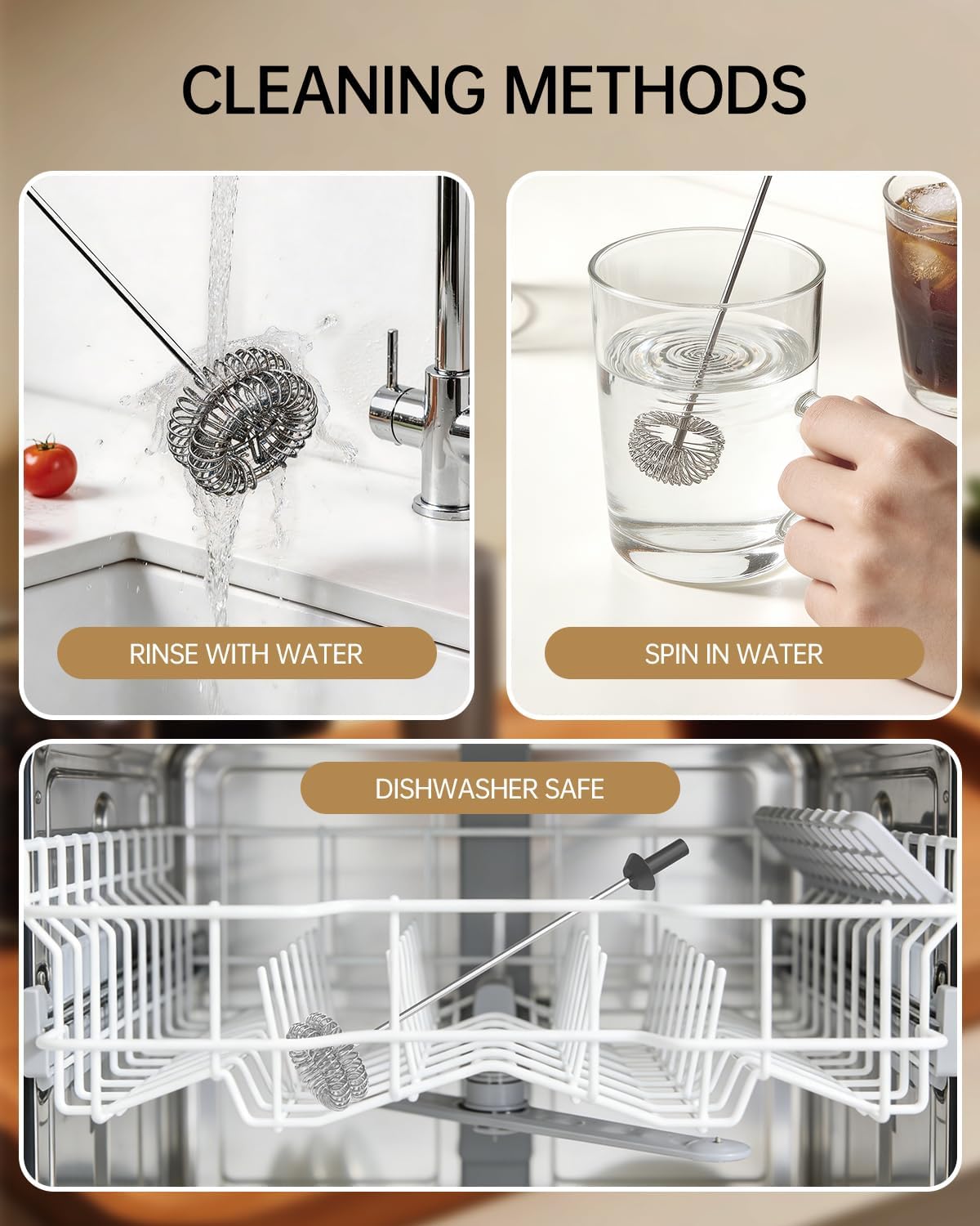 CIRCLE JOY Upgraded Rechargeable Milk Frother Handheld, Electric Drink Mixer with Silicone Charging Port Cover and Longer Dual Coil Whisk Head, Dishwasher Safe, for Lattes & More