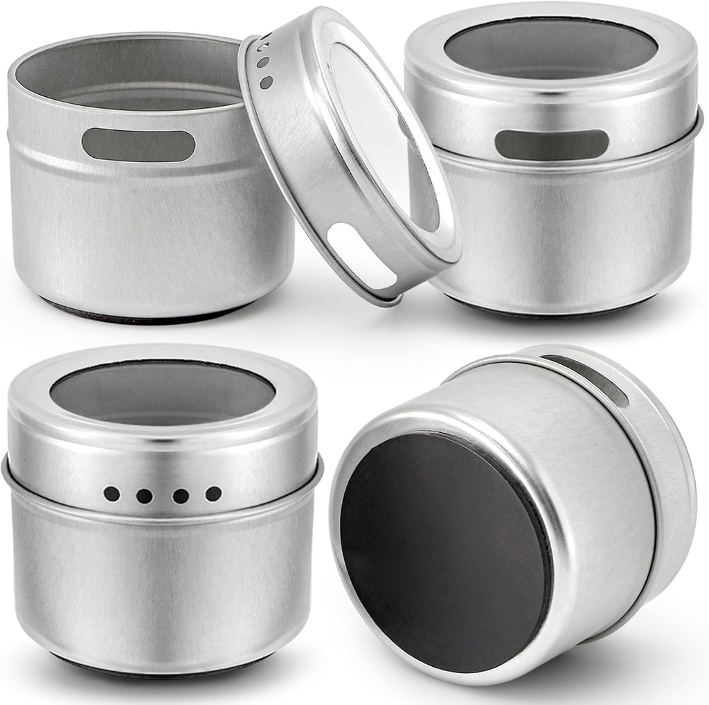 Bekith 20 Pack Magnetic Spice Jars, Magnetic Spice Containers for Refrigerator, Seasoning Tins with Clear Top Lid, 240 PVC Spice Label Set