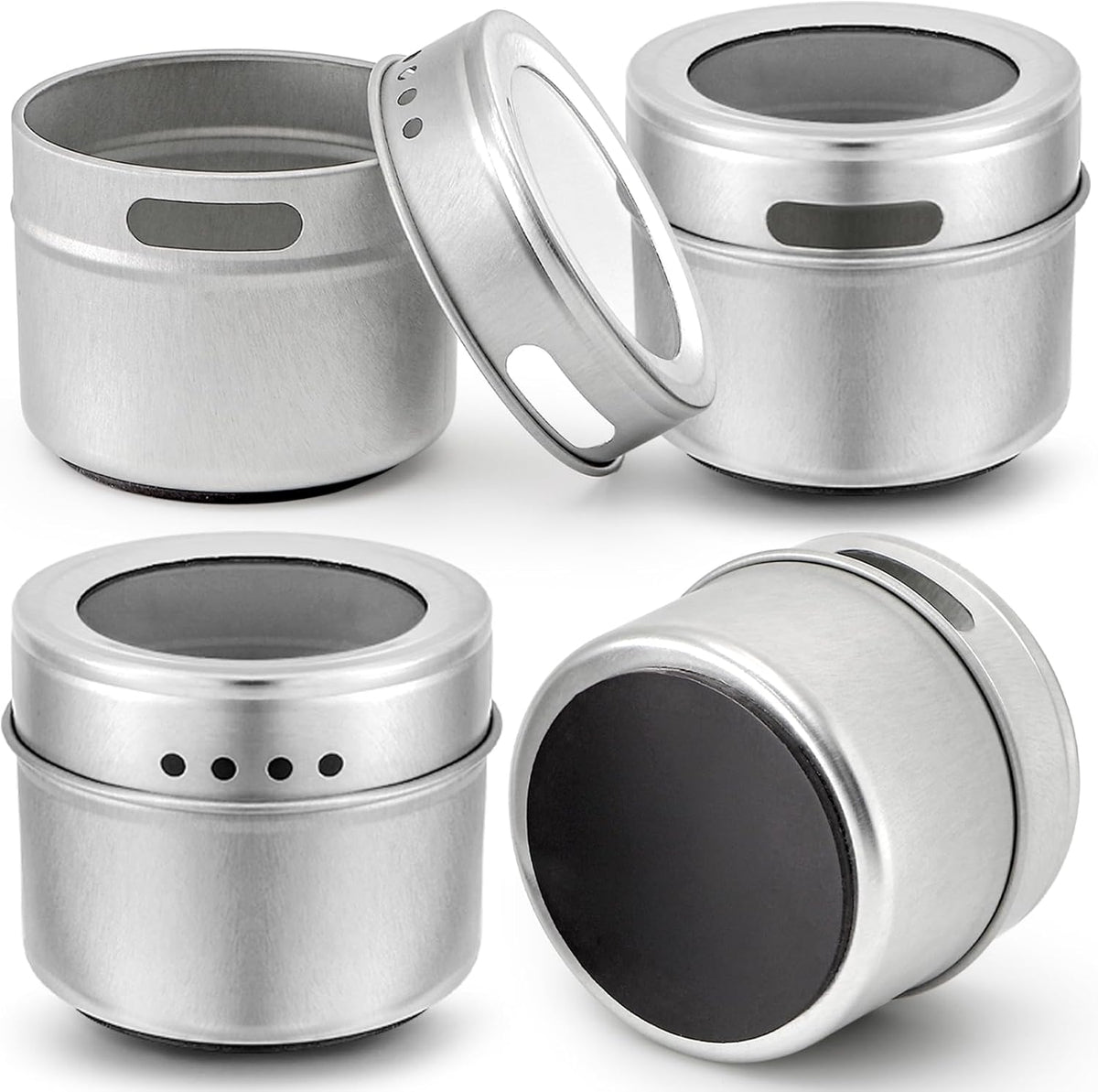 Bekith 20 Pack Magnetic Spice Jars, Magnetic Spice Containers for Refrigerator, Seasoning Tins with Clear Top Lid, 240 PVC Spice Label Set