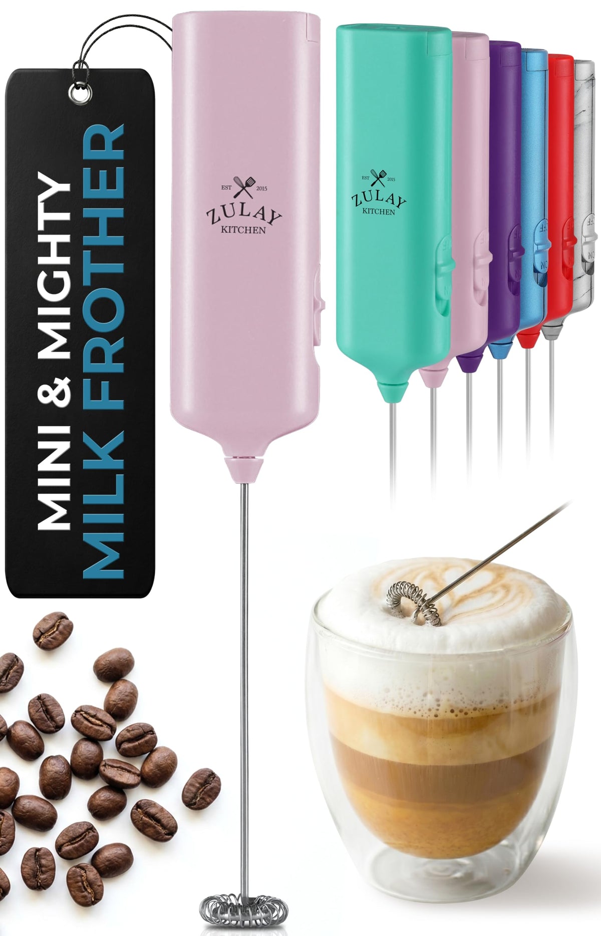 Zulay Rechargeable Milk Frother – 3-in-1 Handheld Frother Wand with Travel Case & USB-C Charger – Single, Double & Egg Whisk for Latte, Cappuccino, Matcha, Protein Shakes - Froth N Go Deep Black