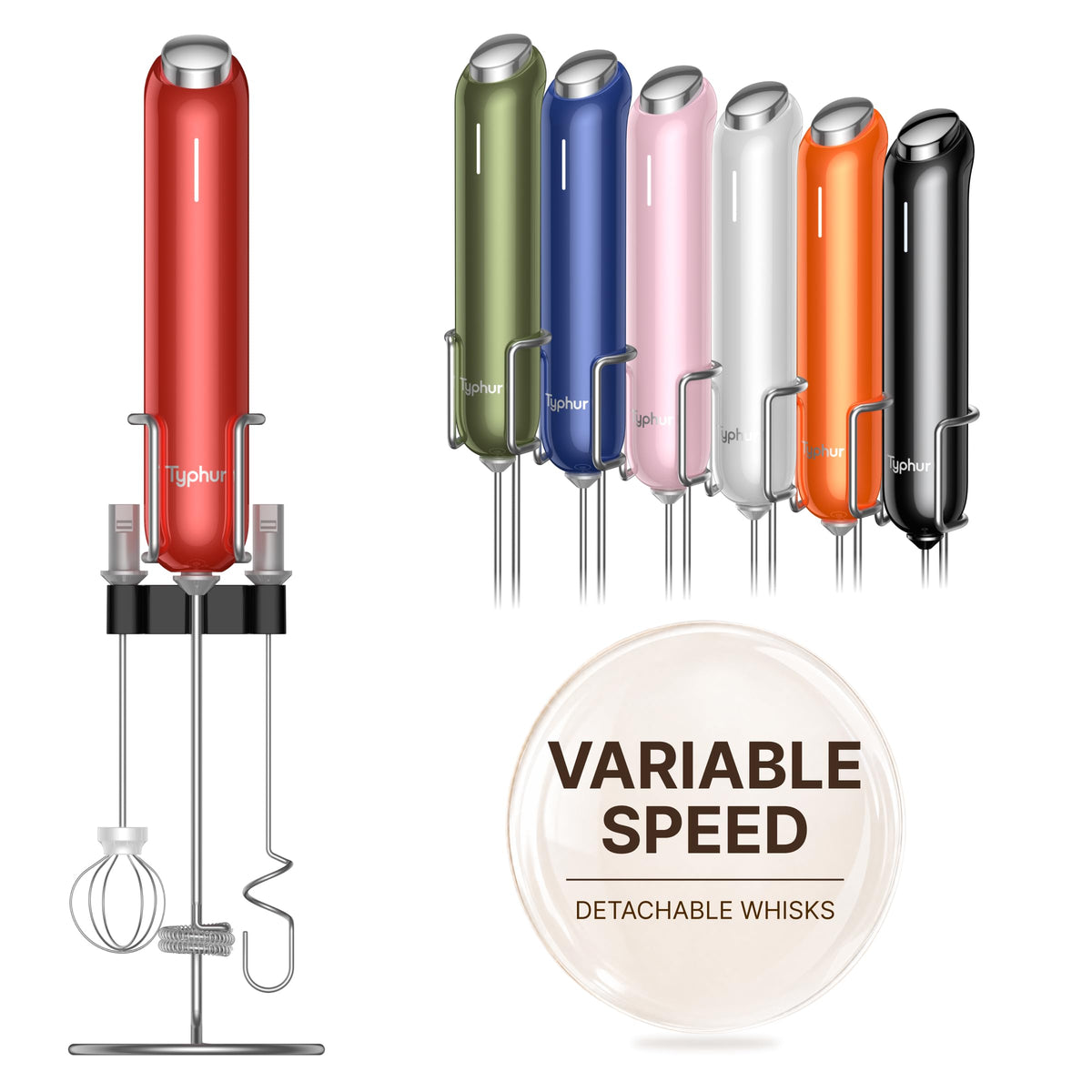 InstaWhisk Upgraded Milk Frother with Variable Speed - Rechargeable Handheld Coffee Frother Wand with Detachable Whisks, Electric Drink Mixer for Latte, Cappuccino, Matcha, Almond Milk, Protein, Black