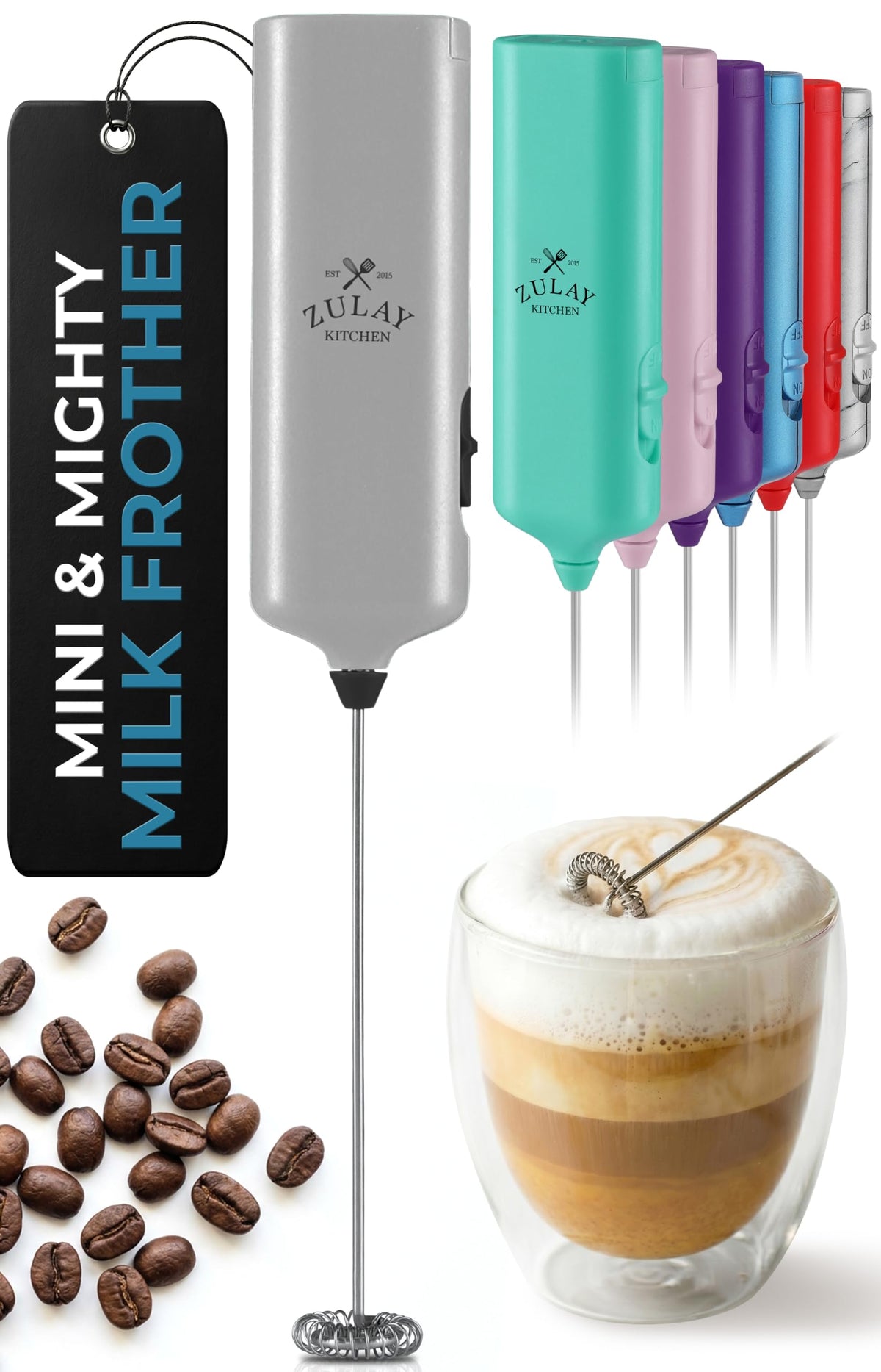 Zulay Rechargeable Milk Frother – 3-in-1 Handheld Frother Wand with Travel Case & USB-C Charger – Single, Double & Egg Whisk for Latte, Cappuccino, Matcha, Protein Shakes - Froth N Go Deep Black