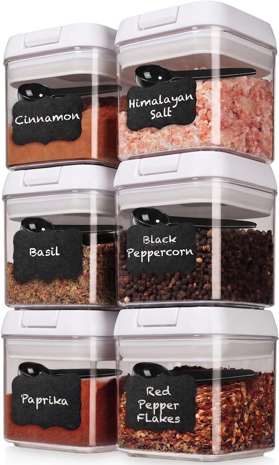 Shazo 6PC (0.5L, 2.1 Cup, 17oz) Airtight Spice Storage Containers, 6 Spoons