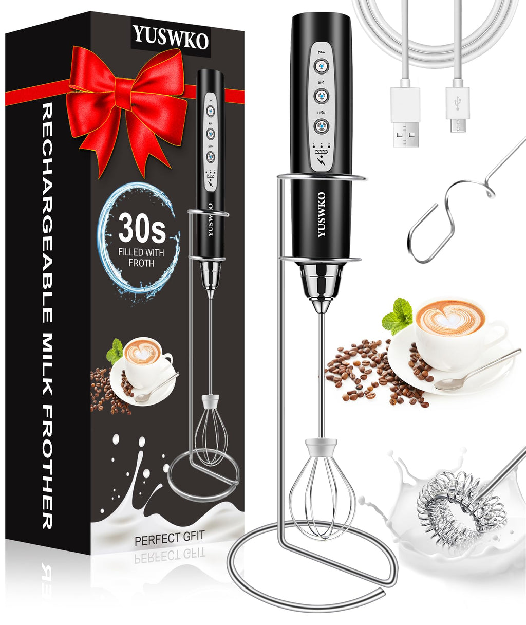 YUSWKO Handheld Milk Frother Wand for Coffee, Rechargeable Electric Whisk