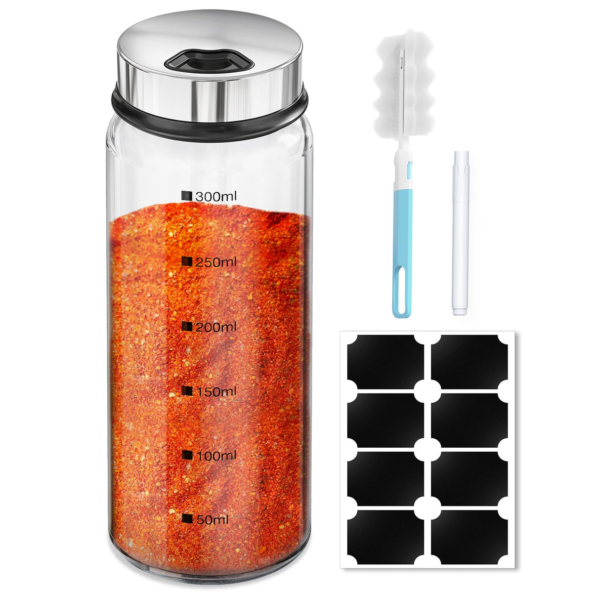 Segarty Spice Jars, 3 Pack 3 oz Spice Bottles with Shaker Lids, Glass Empty Seasoning Containers with Adjustable Pour Holes for Kitchen Spice Storage Stainless Steel Flow Top Salt and Pepper Shakers