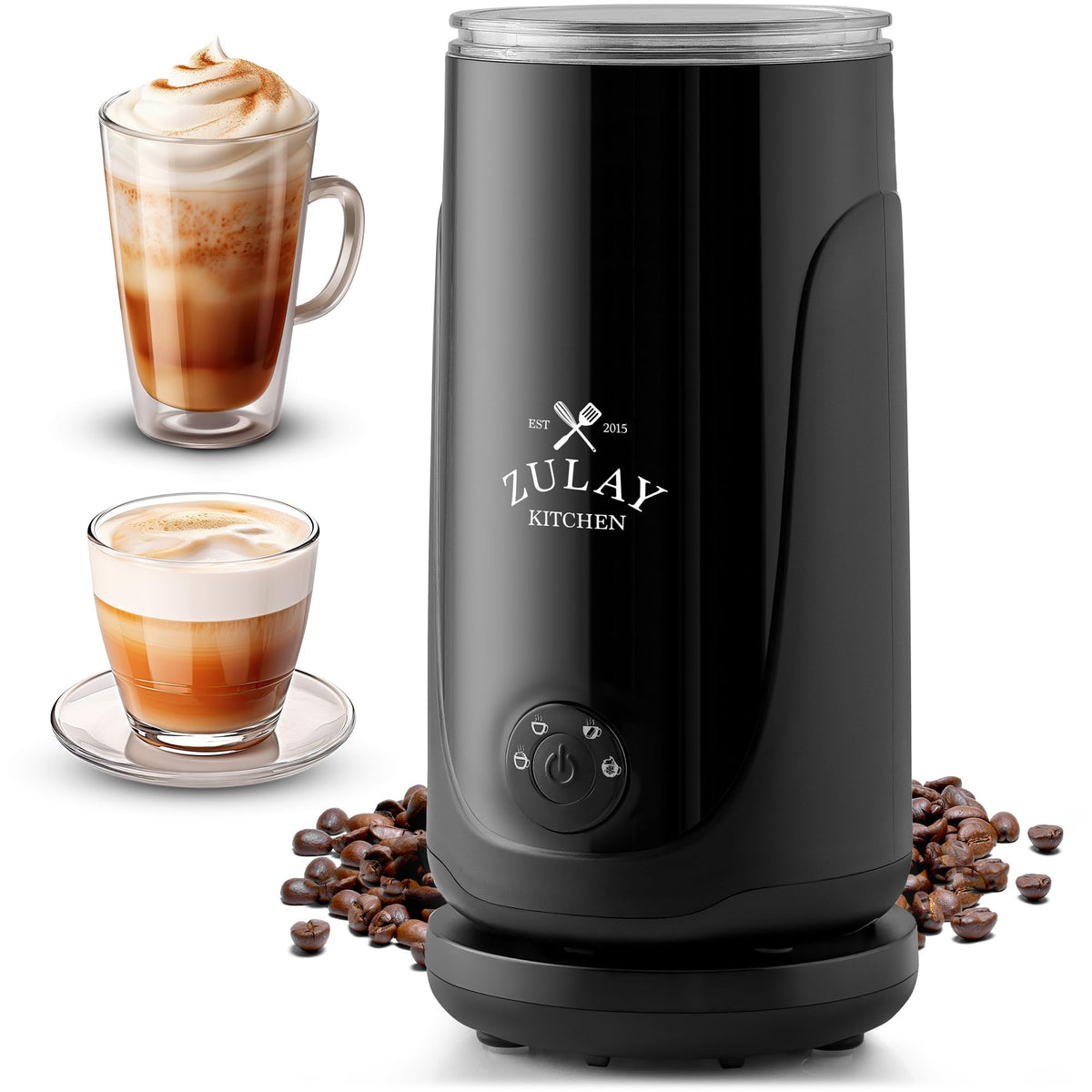 Zulay Rechargeable Milk Frother – 3-in-1 Handheld Frother Wand with Travel Case & USB-C Charger – Single, Double & Egg Whisk for Latte, Cappuccino, Matcha, Protein Shakes - Froth N Go Deep Black