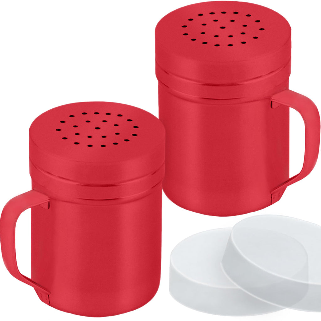 CUSINIUM Metal Salt Pepper Dredge Shakers - With Handle - Seasonings Spice Shakers With Holes and Lids - 10 Ounce, 2pcs | Style: Medium