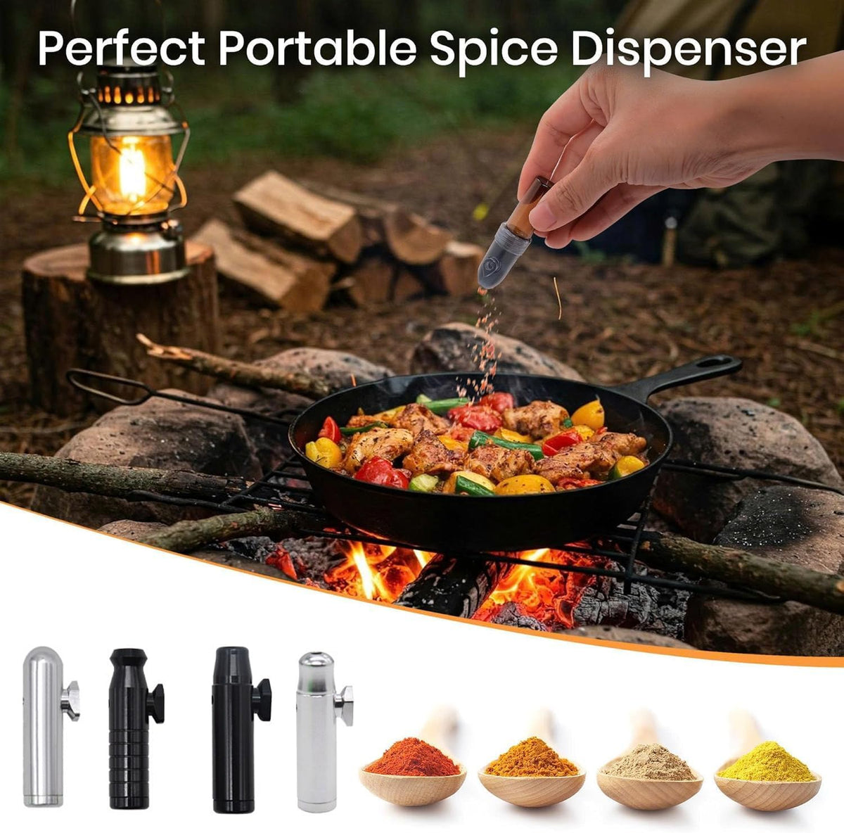 Kitchen Spice Dispenser Set with Pouch – 12Pcs Stainless Steel Spice Jars Airtight, Mini Funnel & Spoon for Camping BBQ Cooking, Space-Saving Seasoning Organizer for Home & Travel (Black)