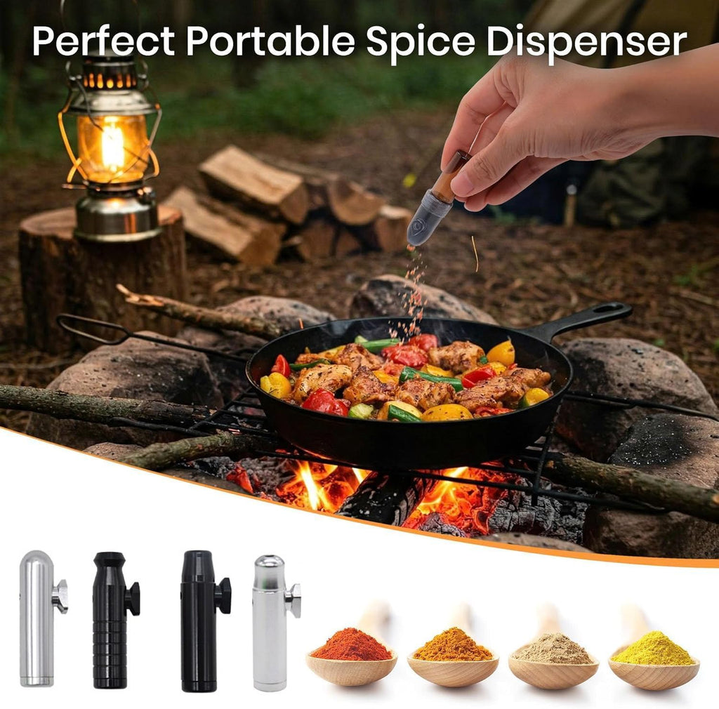 Kitchen Spice Dispenser Set with Storage Pouch (Silver & Black)