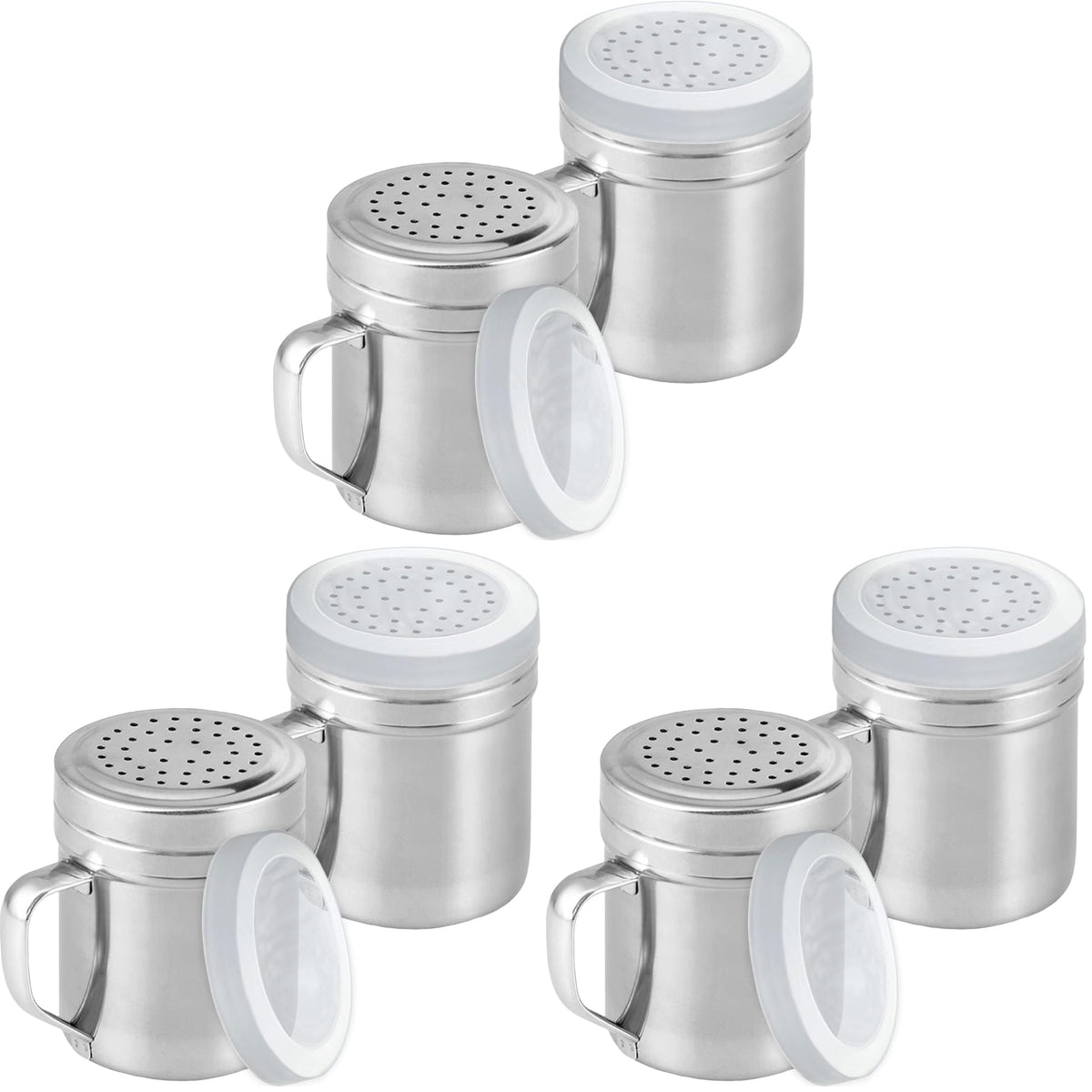 CUSINIUM Metal Salt Pepper Dredge Shakers - With Handle - Seasonings Spice Shakers With Holes and Lids - 10 Ounce, 2pcs | Style: Medium
