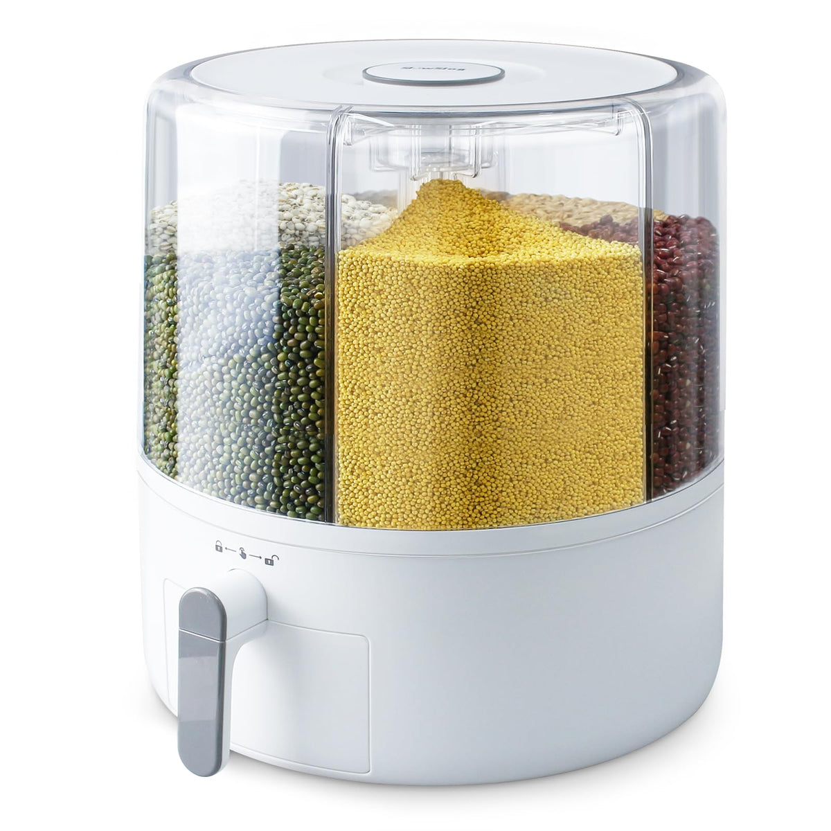 Grain Dispenser, 360° Rotating Grain Storage, 6 Grid Food Dispenser