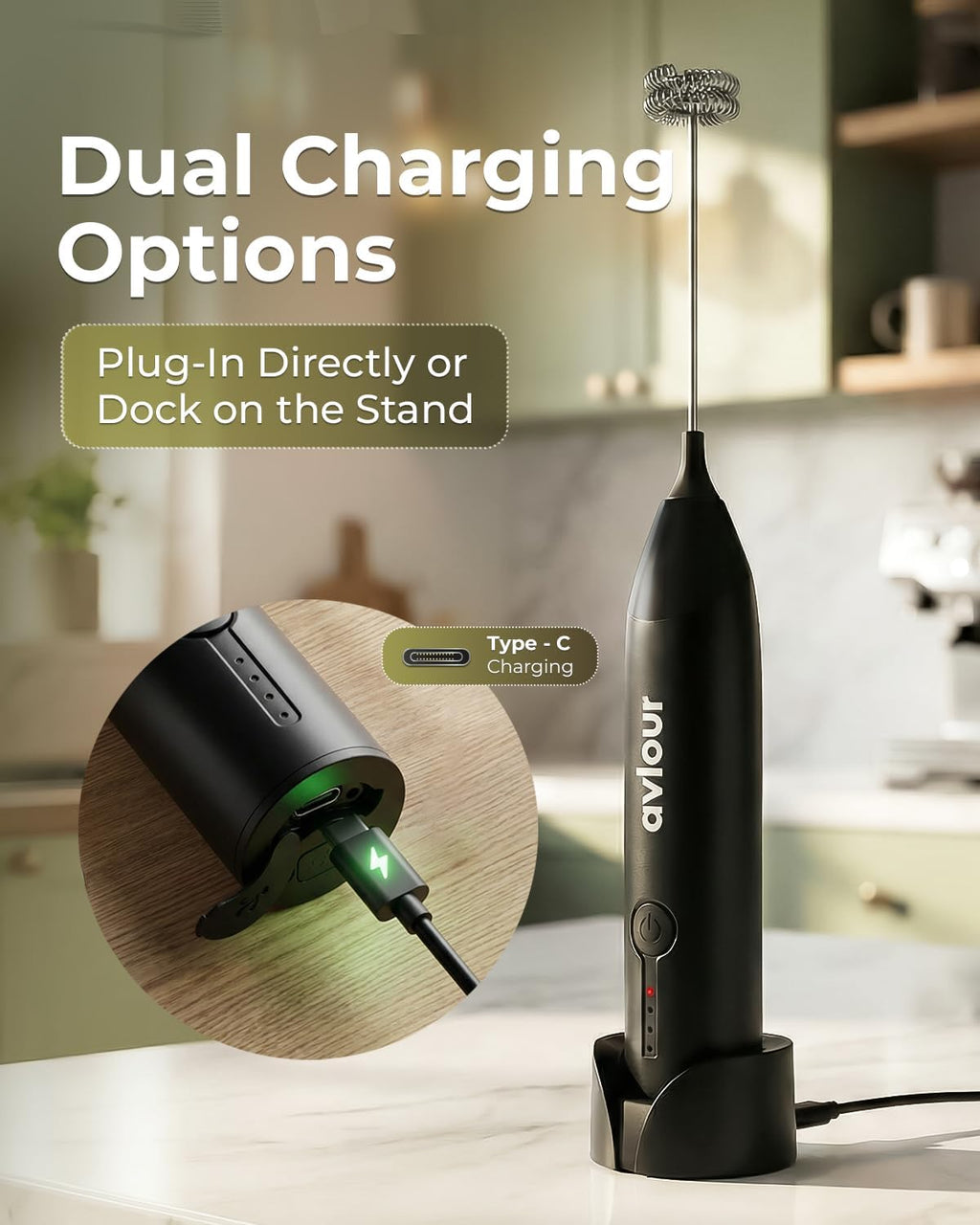Electric Milk Frother Handheld Rechargeable, Handheld Foam Maker