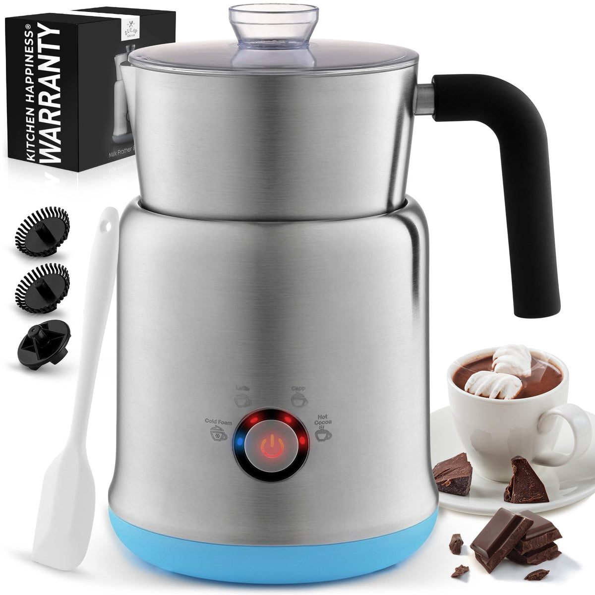 Zulay Rechargeable Milk Frother – 3-in-1 Handheld Frother Wand with Travel Case & USB-C Charger – Single, Double & Egg Whisk for Latte, Cappuccino, Matcha, Protein Shakes - Froth N Go Deep Black