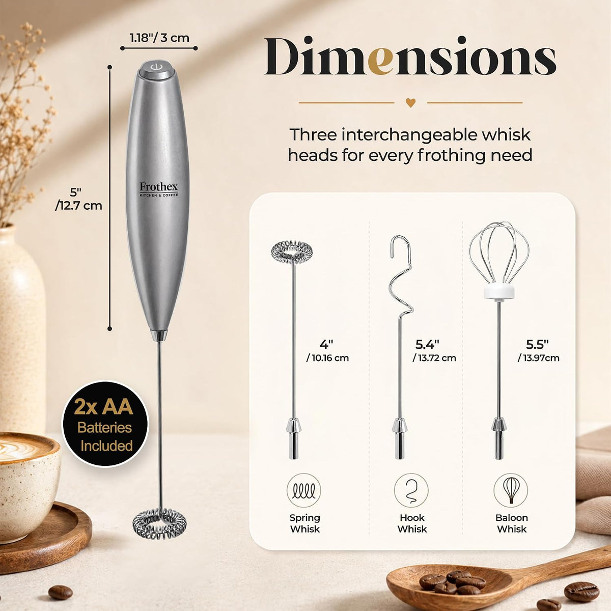 Milk Frother Handheld Electric Whisk with Stand & Batteries Coffee Latte