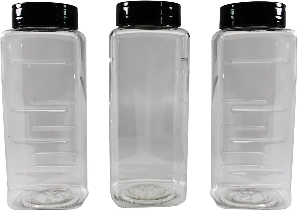 Pinnacle Mercantile 3-Pack Large Plastic Spice Jars Herb Container Bottles with Sifter Shaker Spoon Caps 33 ounce Empty BPA Free Made In USA