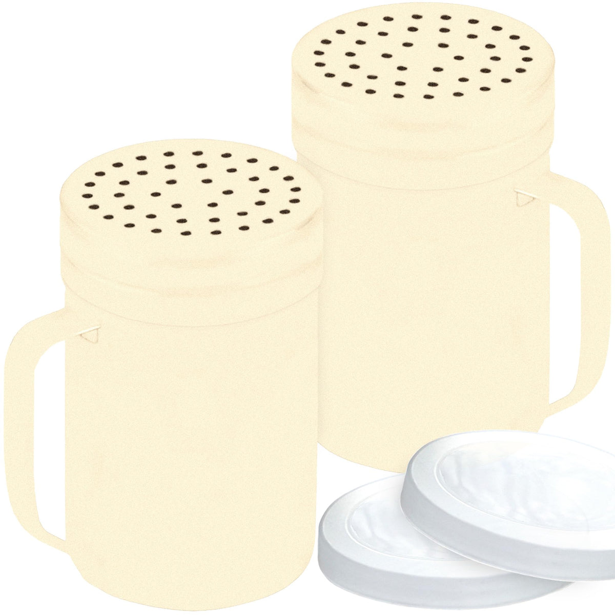 CUSINIUM Metal Salt Pepper Dredge Shakers - With Handle - Seasonings Spice Shakers With Holes and Lids - 10 Ounce, 2pcs | Style: Medium