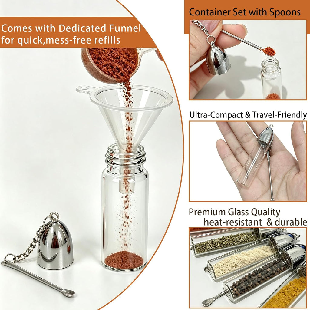 5 Pack Glass Leak-Proof Bottle Portable, Travel Spice Container Set