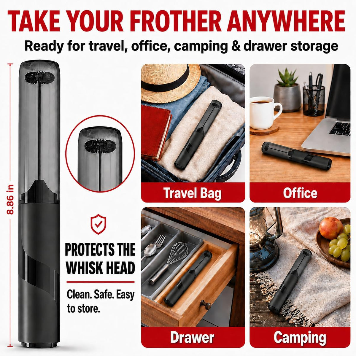 Portable Milk Frother Handheld - Travel Coffee Frother Handheld