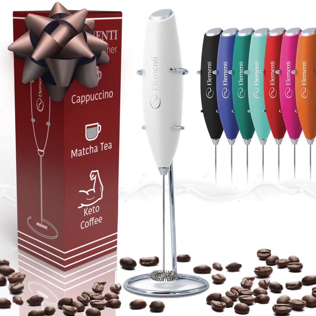 Milk Frother Wand & Electric Stirrer with Stand - Turbo Coffee & Milk Frother Handheld - Hand Held Coffee Mixer Wand & Cold Foam Maker for Frothy Cappuccinos, Lattes & Drink Mixes at Home (Black)