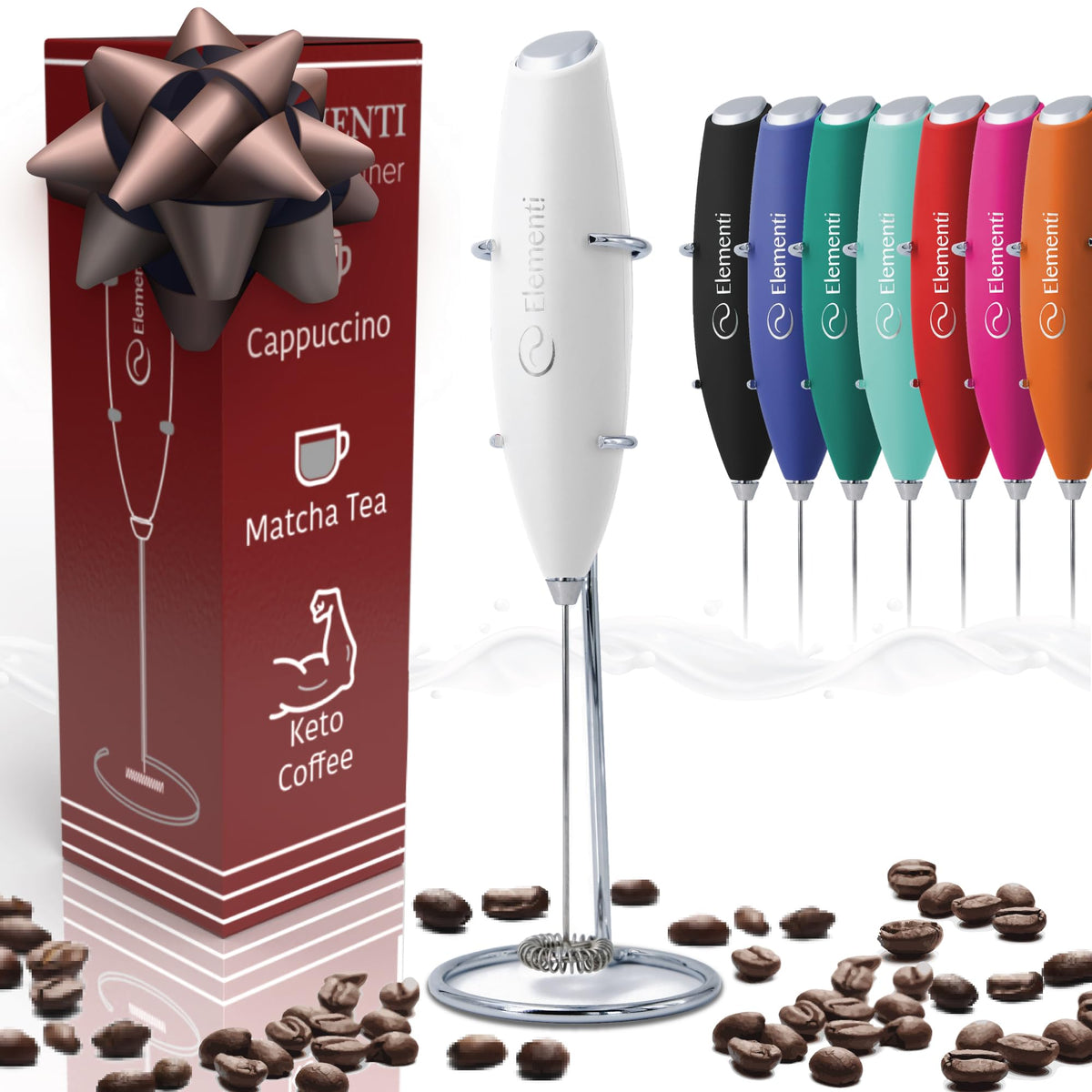 Milk Frother Wand & Electric Stirrer with Stand - Turbo Coffee & Milk Frother Handheld - Hand Held Coffee Mixer Wand & Cold Foam Maker for Frothy Cappuccinos, Lattes & Drink Mixes at Home (Black)