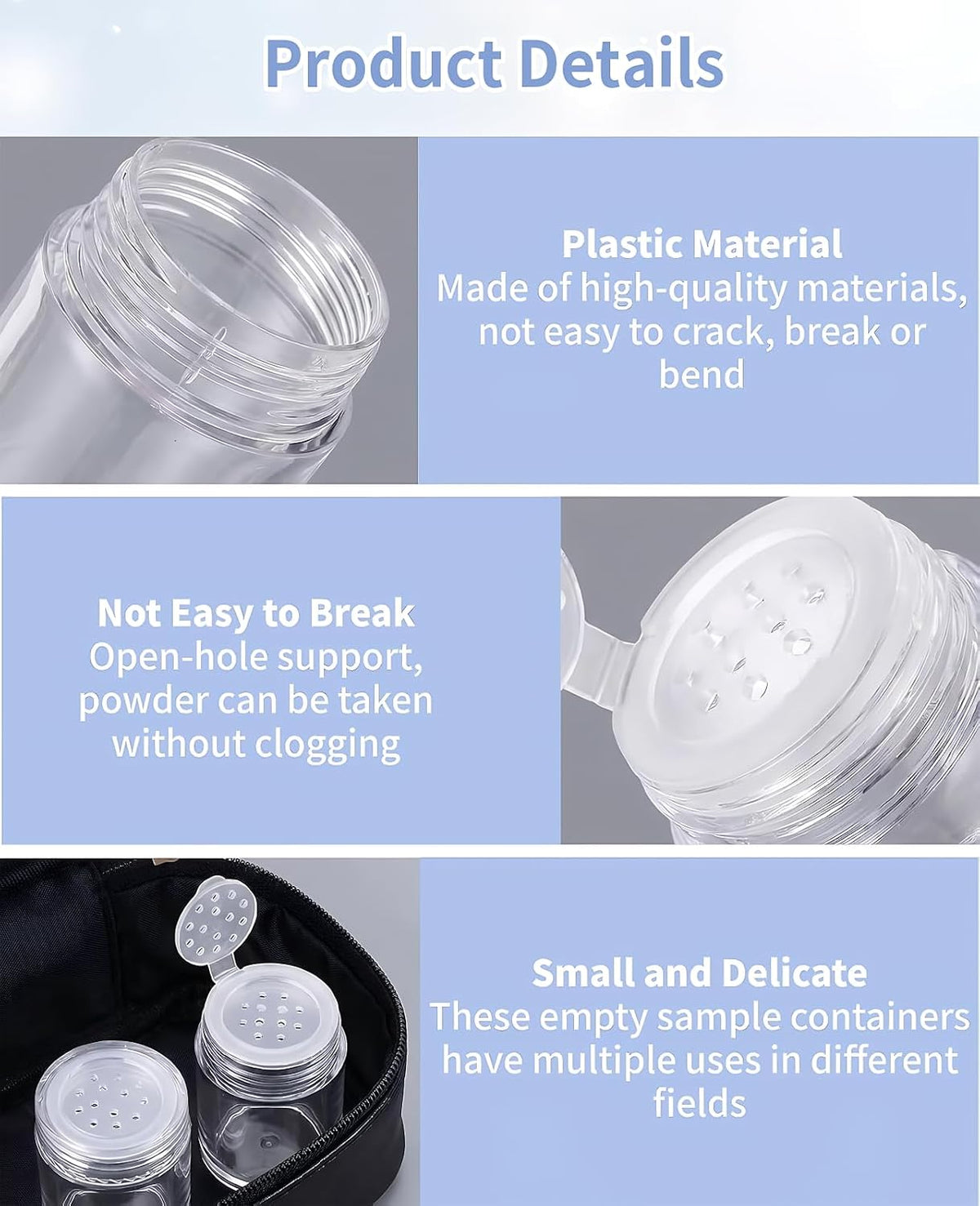 24PCS Loose Powder Containers, 10 ml Clear Small Travel Cosmetic Seasoning Dispenser Bottle with Labels