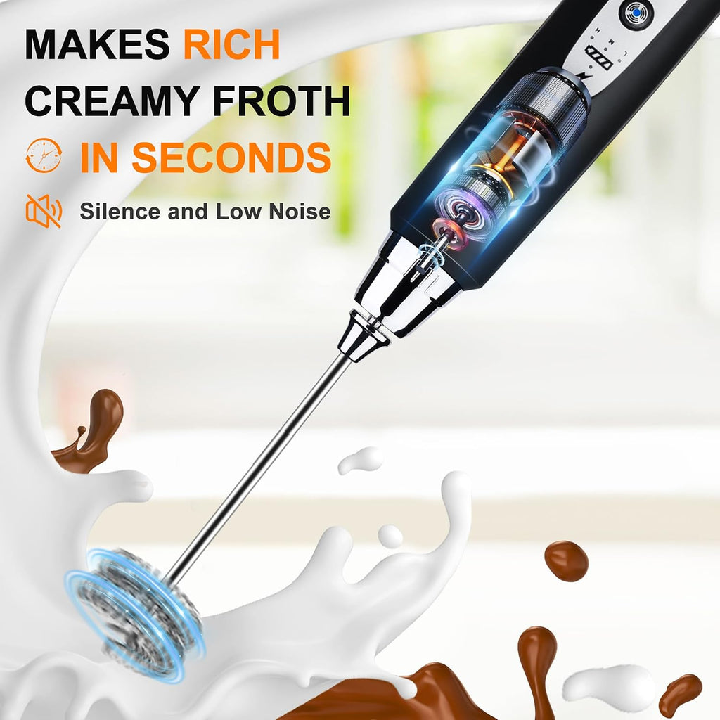 YUSWKO Handheld Milk Frother Wand for Coffee, Rechargeable Electric Whisk