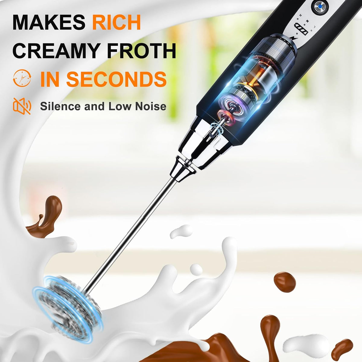 YUSWKO Handheld Milk Frother Wand for Coffee, Rechargeable Electric Whisk