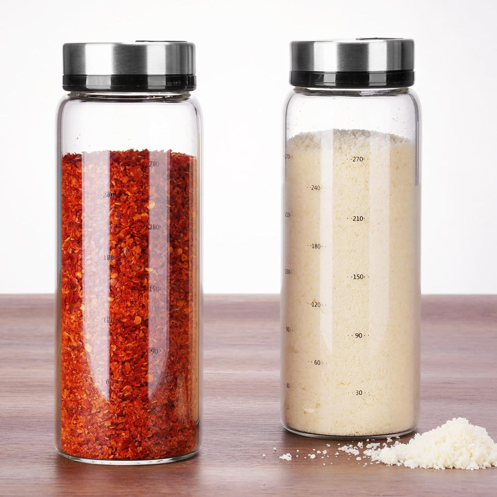 NiHome 2Pack 10oz Glass Spice Shakers Set, Adjustable Lid Dispenser, Clear