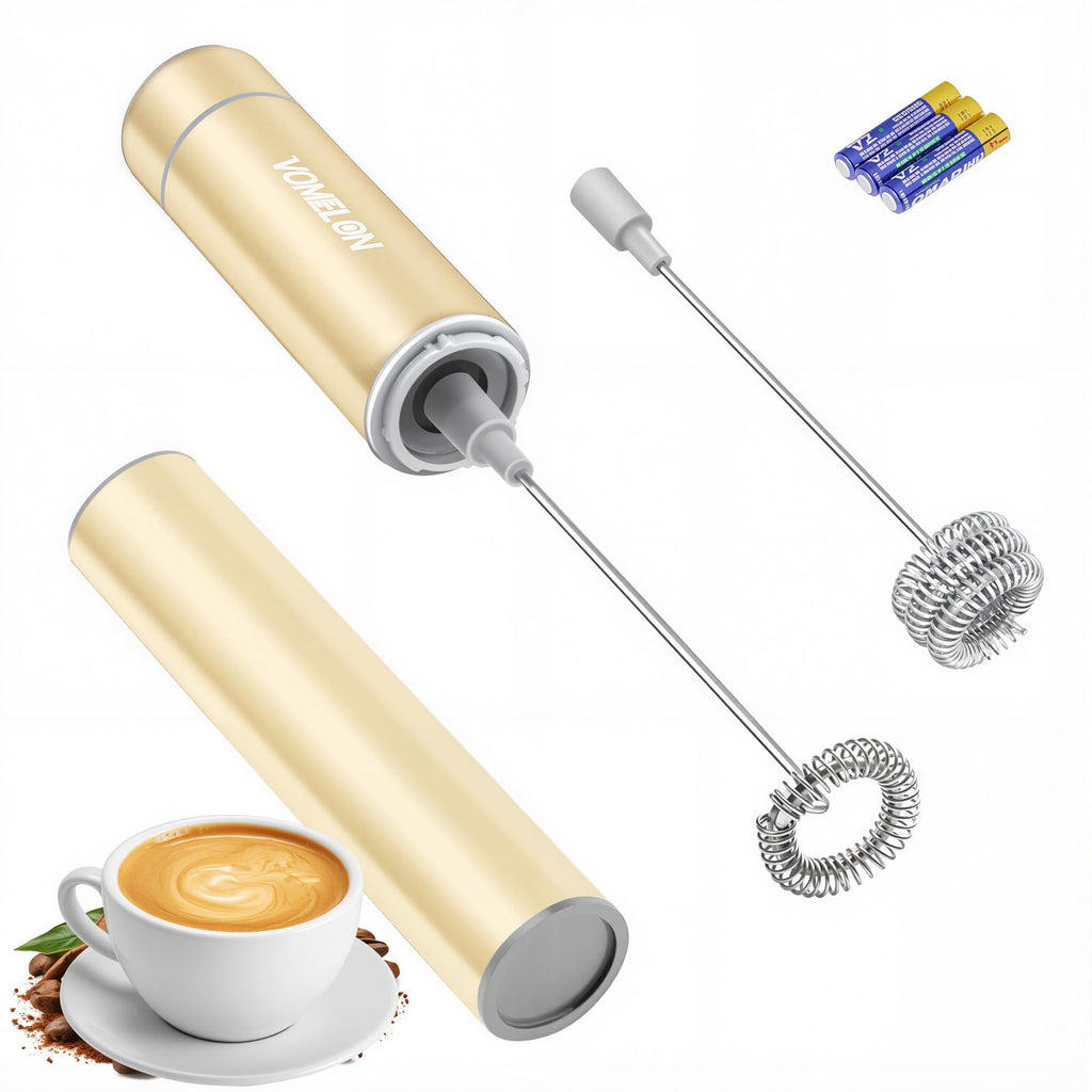 Milk Frother Handheld, Battery Operated Travel Coffee Frother Milk Foamer Drink Mixer with 2 Stainless Steel Whisks for Hot Chocolate, Batteries Included, Silver