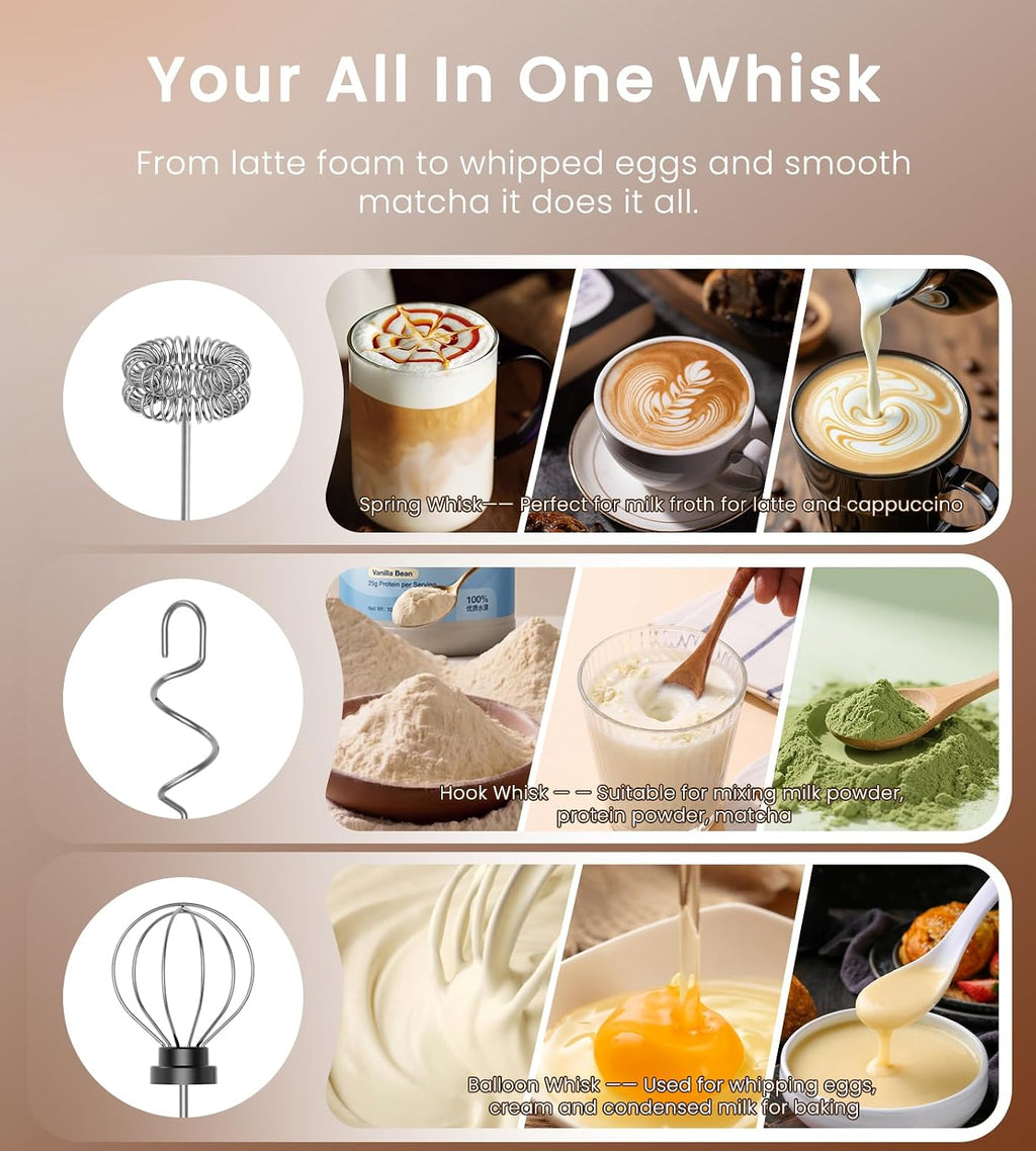 SIMPLETASTE Rechargeable Handheld Milk Frother Wand with Stand