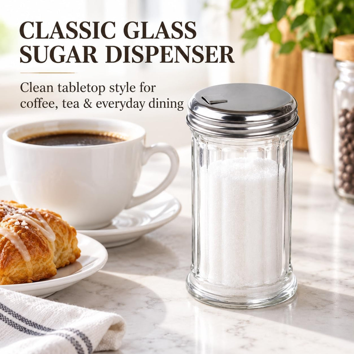 BNYD Glass Sugar Shaker Dispenser Pourer, 5.5 inch