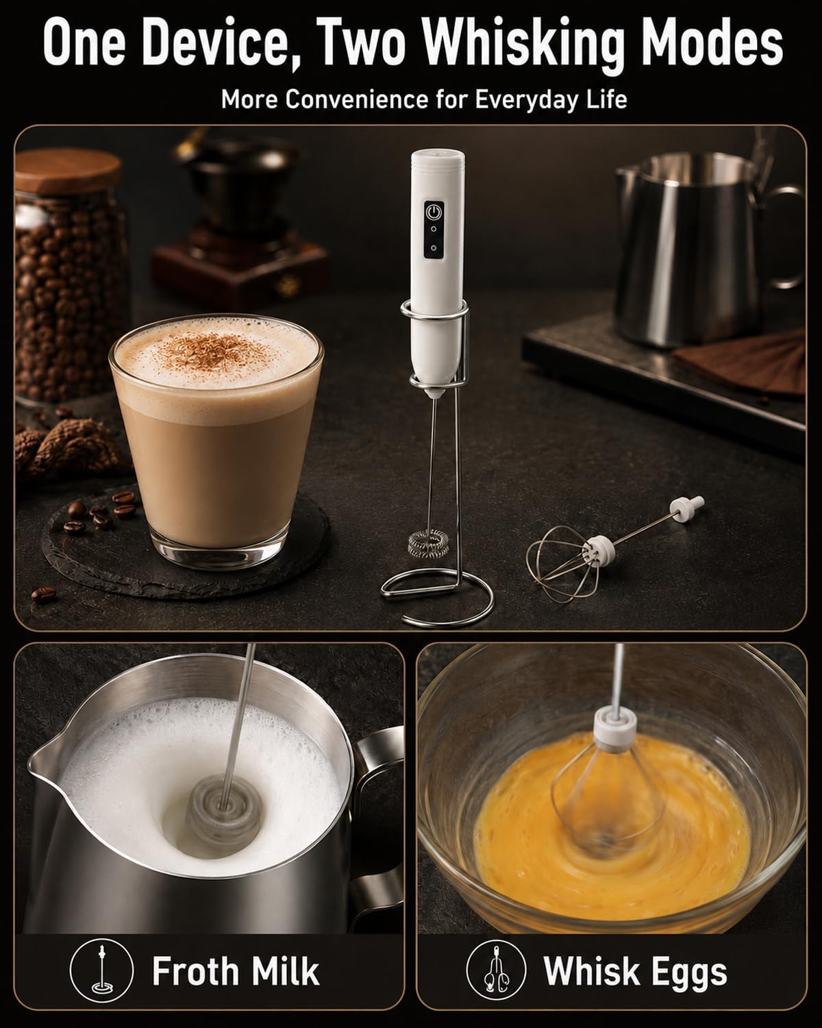 Electric Coffee Frother Handheld, USB Rechargeable Coffee Mixer Wand