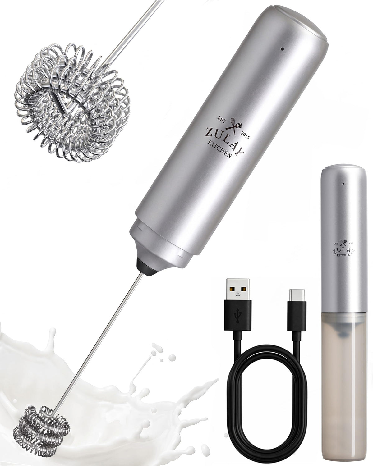 Zulay Kitchen Powerful Milk Frother Wand With Duracell Batteries - Ultra Fast Handheld Drink Mixer - Electric Whisk Foam Maker for Coffee, Lattes, Cappuccino & Matcha - Triple Whisk - Black