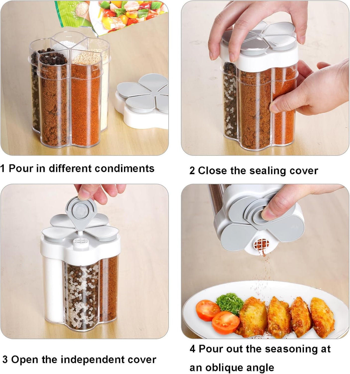 5 in 1 Salt and Pepper Shaker Travel Container Camping Seasoning Shaker