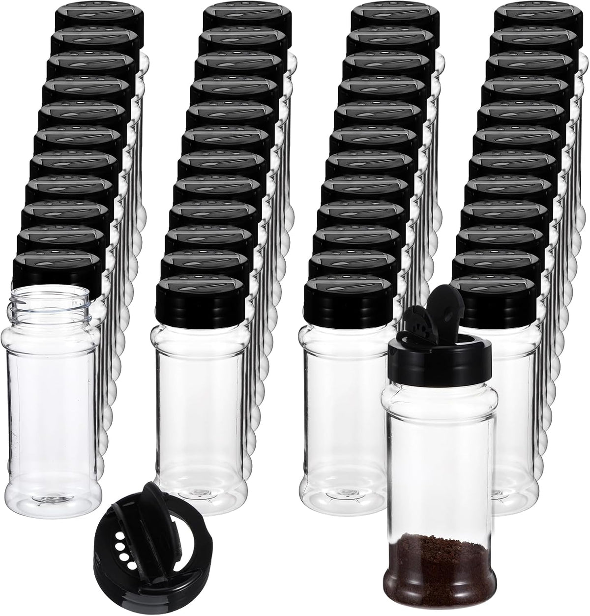 48 Pack Clear Plastic Spice Jars with Label and Shaker Lids Empty Spice Bottles Seasoning Containers Seasoning Jars Shaker Condiment Pots for Pepper Powders 3.4 oz